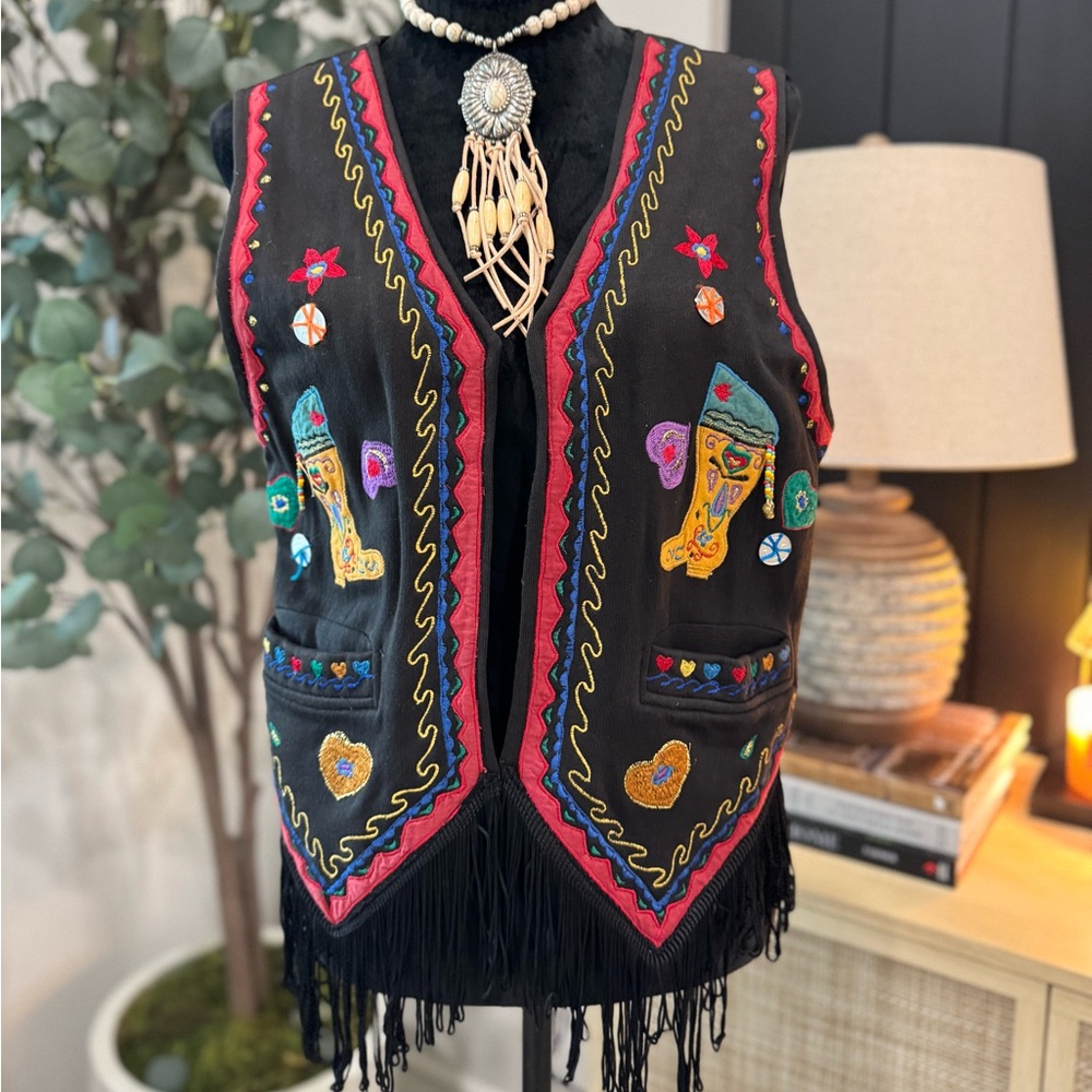 Vintage JouJou western embroidered beaded vest